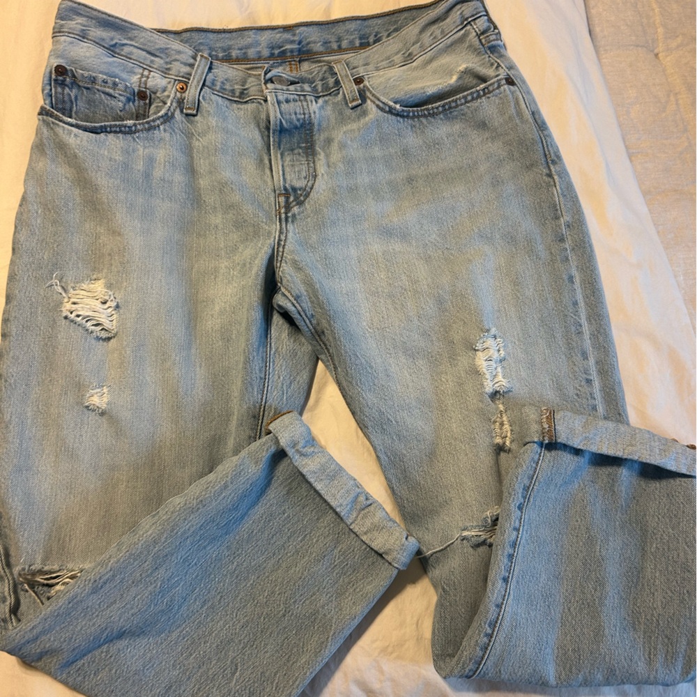 Levi's Light Blue Ripped Boyfriend Jeans
